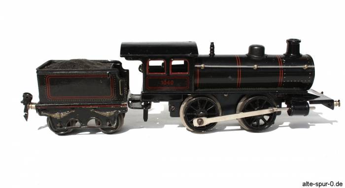 Märklin 1040, Dampflokomotive, Uhrwerk, 2-achsig, schwarz, mit 2-achsigem, schwarzem Tender