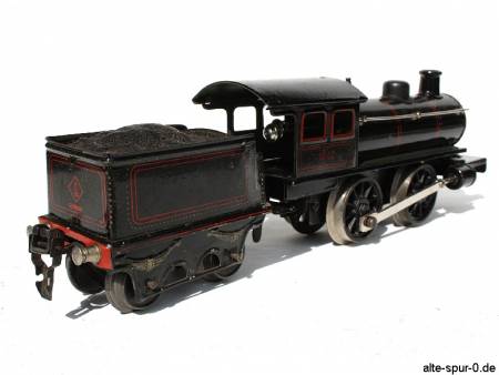 Märklin 1040, Dampflokomotive, Uhrwerk, 2-achsig, schwarz, mit 2-achsigem, schräg hinten