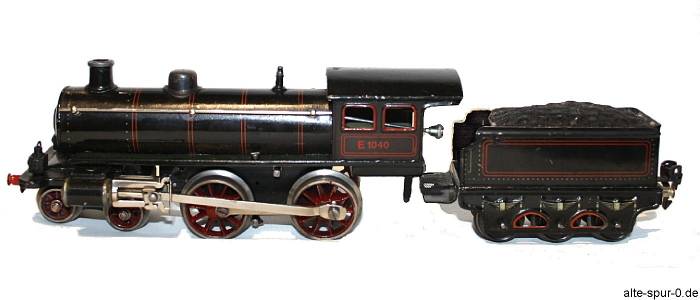 Märklin E 1040, Dampflokomotive, Uhrwerk, 2 B, schwarz, mit 3-achsigem, schwarzem Tender