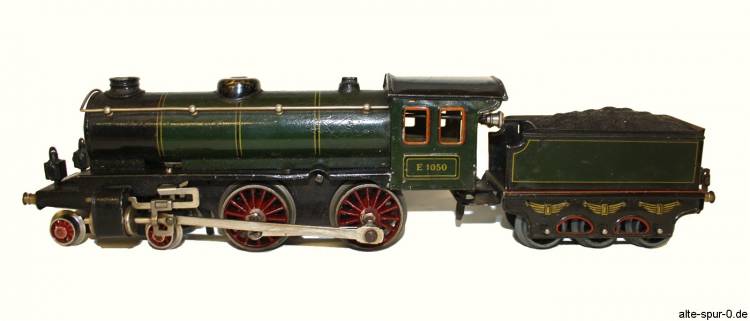 Märklin E 1050, Dampflokomotive, Uhrwerk, 2 B, dunkelgrün, mit 3-achsigem, gruenem Tender