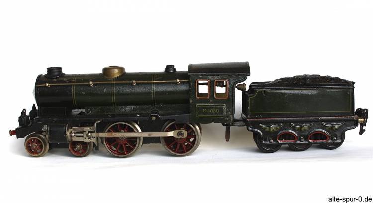 Märklin E 1050, Dampflokomotive, Uhrwerk, 2 B, dunkelgrün, mit 3-achsigem, gruenem Tender