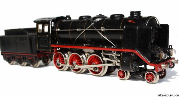 Märklin SpurO, GR66 12920, Dampflokomotive 20 Volt, 2'C, schwarz, mit 3-achsigem Tender, alte Spur 0 (Null)
