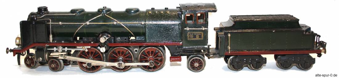 Märklin SpurO, HR64 13020, Dampflokomotive 20 Volt, 2' C 1', dunkelgrün, mit 4-achsigem Tender, alte Spur 0