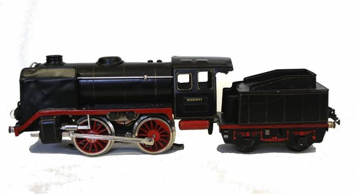 Märklin R66 12910, Dampflokomotive 20 Volt, 2-achsig, schwarz, mit 2-achsigem, grünem Tender