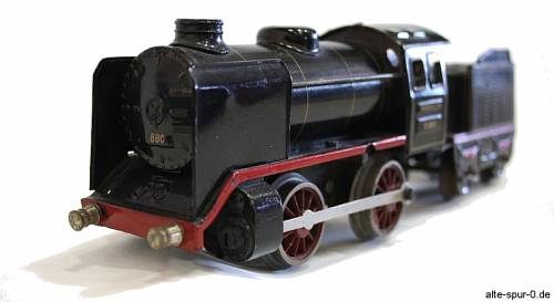 Märklin R 880, Dampflokomotive, Uhrwerk, 2-achsig, schwarz, mit 2-achsigem, schwarzem Tender