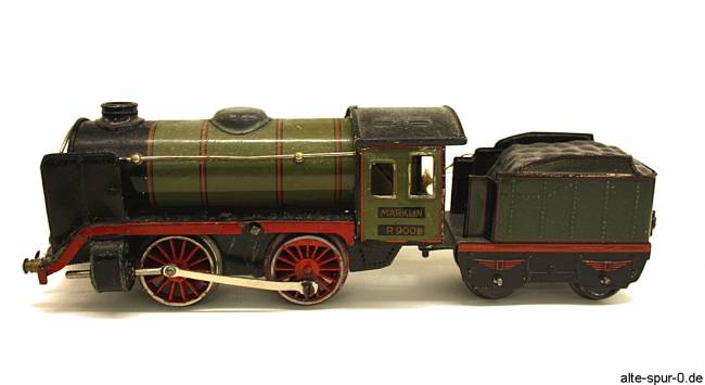 Märklin R 900 B, Dampflokomotive, Uhrwerk, 2-achsig, olivgrün, mit 2-achsigem Tender