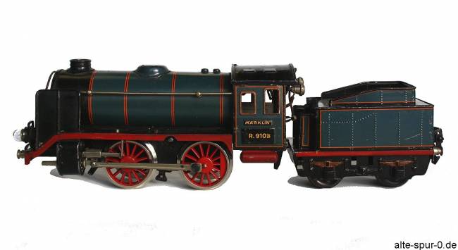 Märklin R 910 B, Dampflokomotive, Uhrwerk, 2-achsig, blau/schwarz, mit 2-achsigem, schwarzem Tender