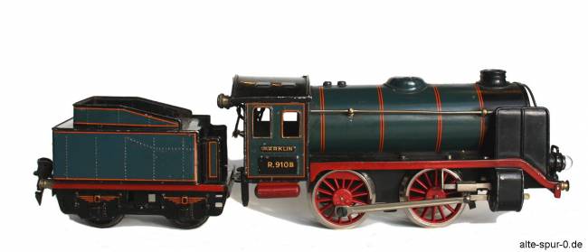 Märklin R 910 B, Dampflokomotive, Uhrwerk, 2-achsig, blau/schwarz, mit 2-achsigem, schwarzem Tender