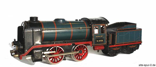 Märklin R 910 B, Dampflokomotive, Uhrwerk, 2-achsig, blau/schwarz, mit 2-achsigem, schwarzem Tender