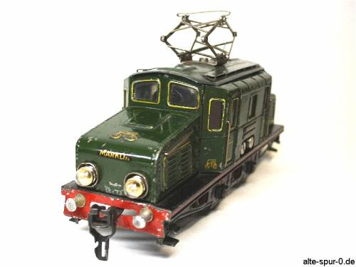 Märklin RV66 12920, Elektrolok, 20 Volt, 2-achsig, grün, mit beweglichem Pantographen, alte Spur 0