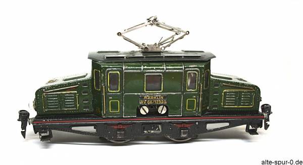 Märklin RV66 12920, Elektrolok, 20 Volt, 2-achsig, grün, mit beweglichem Pantographen, alte Spur 0