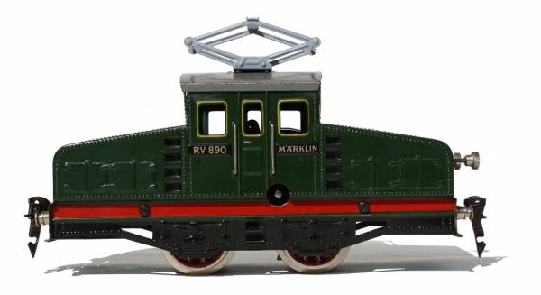 Märklin RV 890, Elektrolok, Uhrwerk, 2-achsig, grün, mit starrem Pantographen