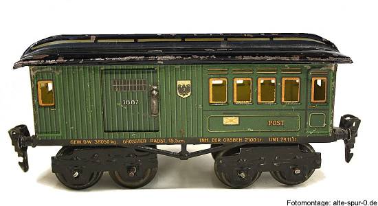 18870, Märklin, Gepäckwagen, "POST", 4-achsig, grün, Fotomontage