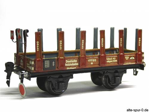 Märklin 17690, 17720, Niederbordwagen, 2-achsig, offen, rotbraun, Rungenwagen, Alte Spur O