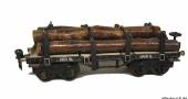 19530 - Märklin, Stammholztransportwagen, Rungen-Plattformwagen mit Stammholz als Ladung, alte Spur 0