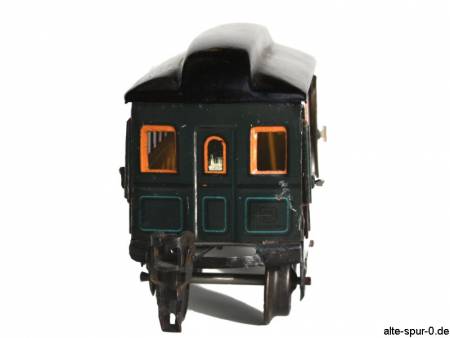 Märklin Personenwagen, 2-achsig, blaugrün, Schriftzug der Wagennummer mittig, alte Spur 0
