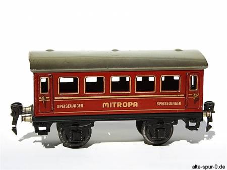 Märklin Speisewagen, 2-achsig, alte Spur 0, rot, SPEISEWAGEN MITROPA SPEISEWAGEN