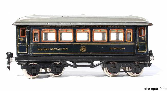 Märklin internationaler Speisewagen, 4-achsig, dunkelblau, alte Spur 0